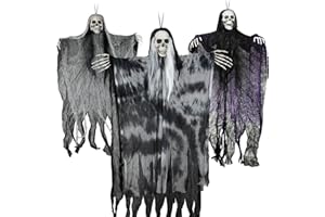 LOQOMI 3 Pack Hanging Halloween Skeleton Ghosts Decorations, Grim Reapers for Halloween Outdoor Decorations, Halloween Skeleton Flying Ghost, Haunted Haunted House Prop, Party Decor