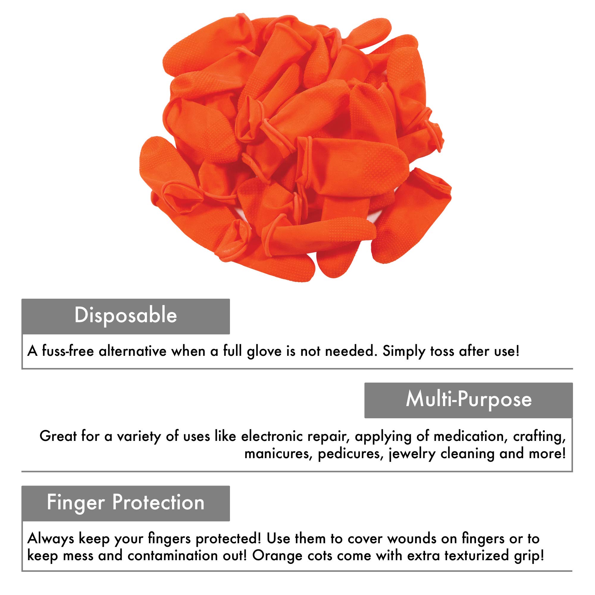 Disposable Latex Finger Cots 100pcs (Large) Orange AntiSlip, Anti