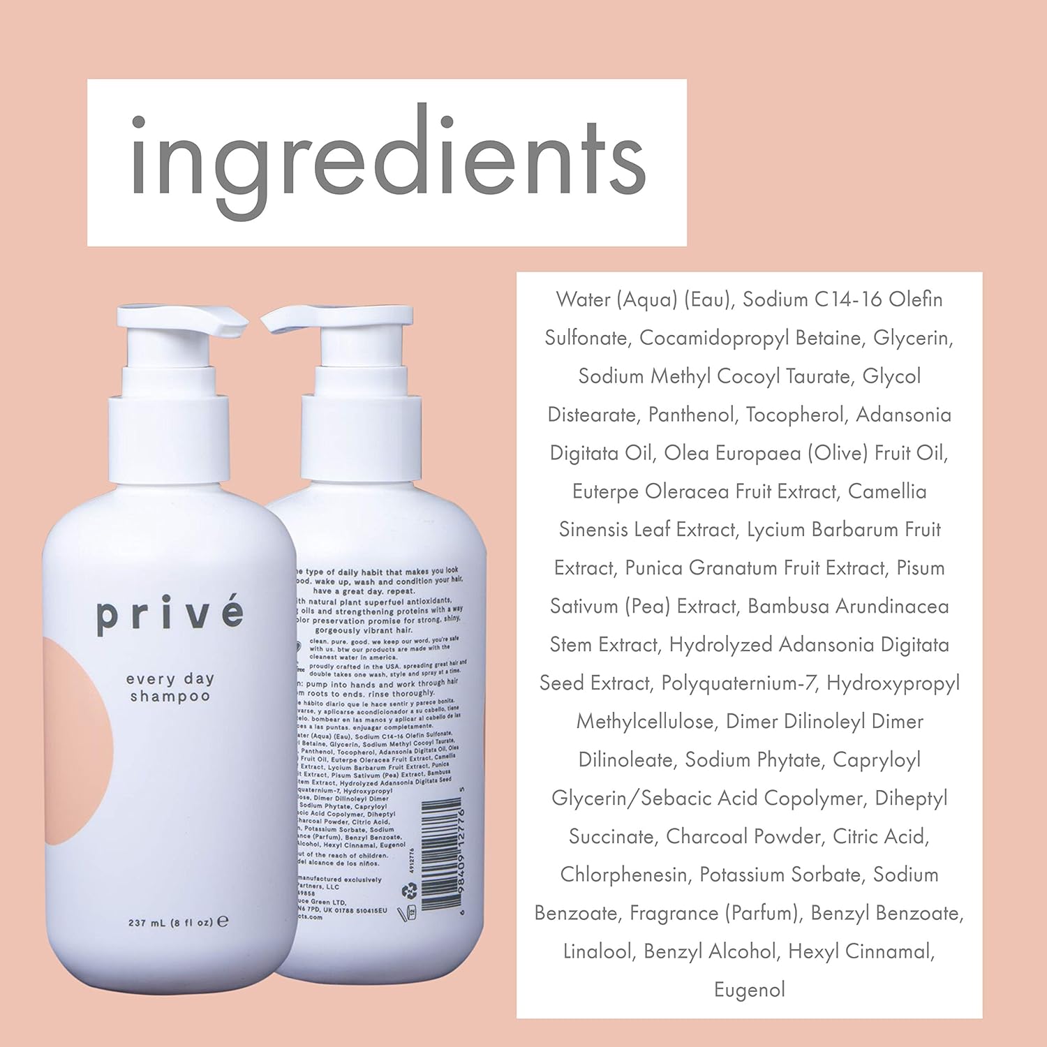 Amazon Com Prive Every Day Shampoo 8 Fluid Ounces 237