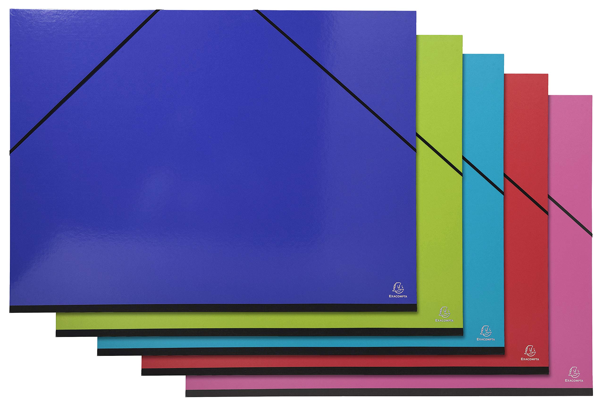 Exacompta - Ref 25829E - Iderama Collection - Art Folder - 520 x 720mm in Size, Premium Glossy Laminated Pressboard, Cloth Spine, Elastic Strap Closure - Assorted Colours (Pack of 5)