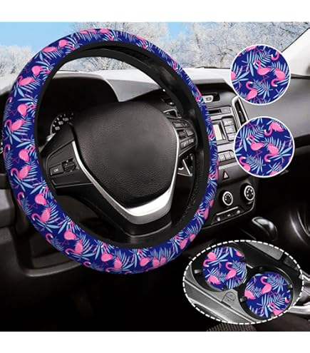 Flamingo Steering Wheel Cover - Pink Anti-Slip Breathable Wheel Protector For Women & Men