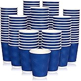 JollyPack 120 Pack 12 oz Paper Coffee Cups, Blue Disposable Beverage Cups with Insulated Ripple Wall for Hot or Cold Drinks