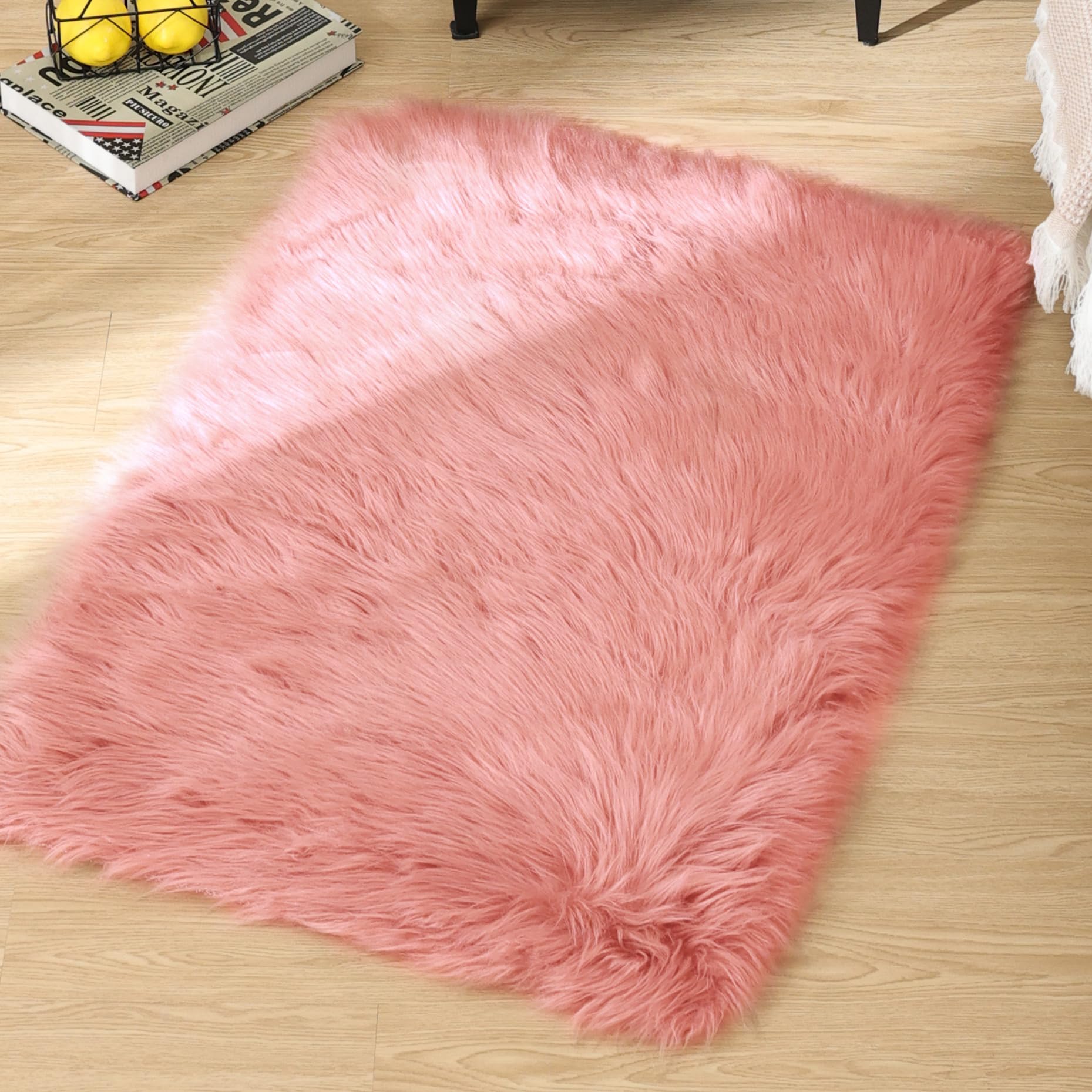 Photo 1 of ORINOVA Pink Fluffy Sheepskin Fur Area Rugs for Bedroom Washable Furry Carpet Rug for Living Room Faux Fur Rug 2x3 Nursery
