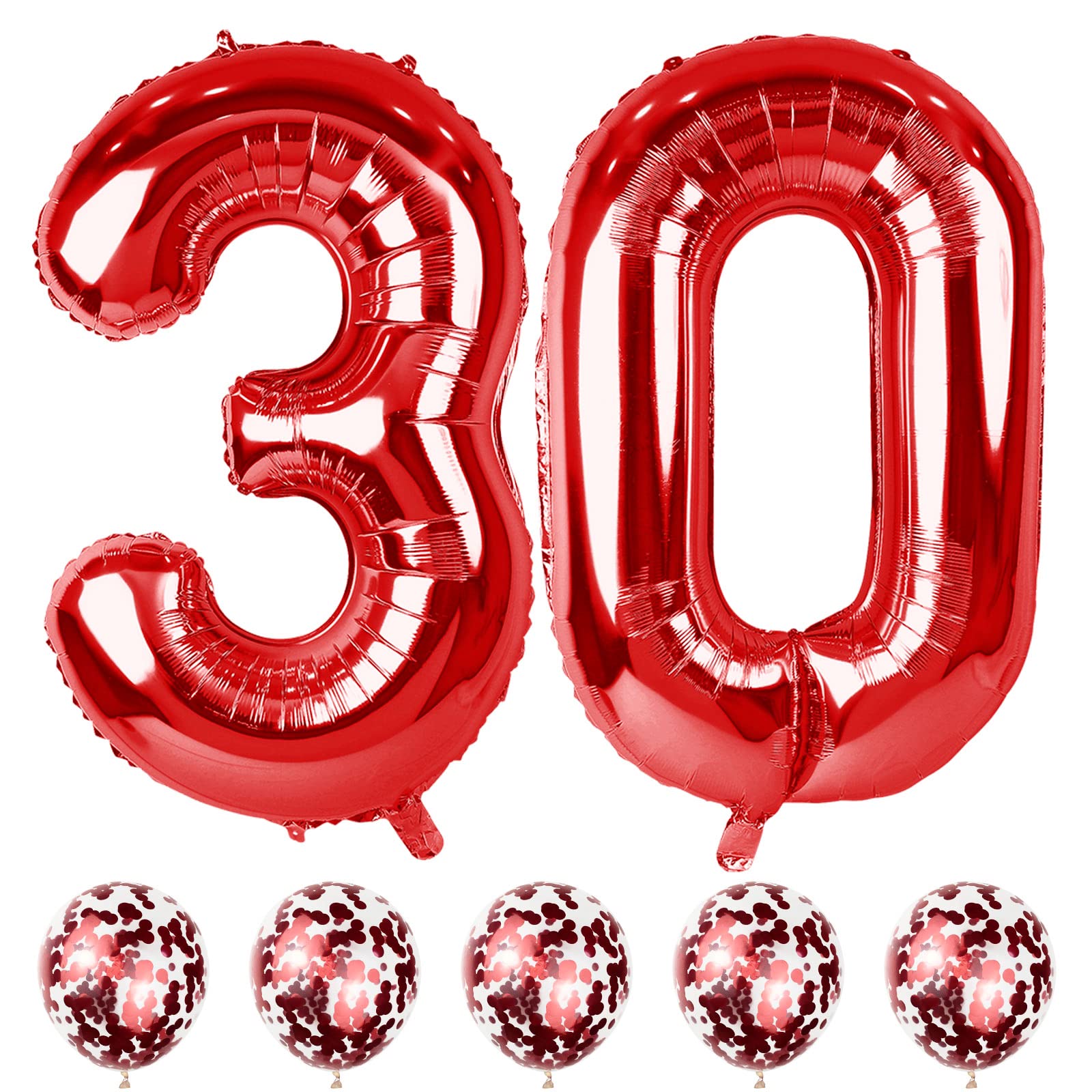 Photo 1 of Red 30 Birthday Balloon Numbers, 40 Inch Big Foil Mylar Number 3 and 0 Balloons with Red Confetti Latex Helium Balloons Set for Men Women 30th 3rd Birthday Anniversary Party Decorations Supplies