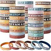QEERBSIN 100 Pieces Inspirational Quote Wristbands -Bulk Pack Colored Motivational Bracelets- Stretch Unisex Wristbands for Men Women Teen Gifts, Party Favors,20 Styles