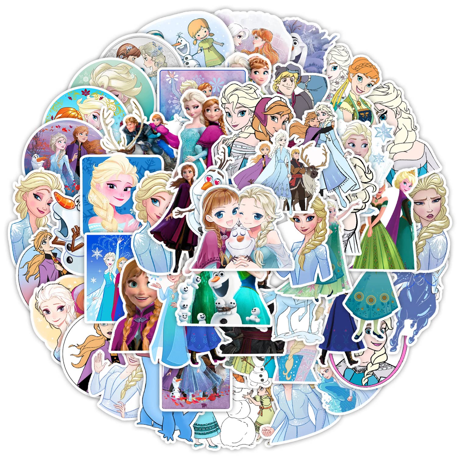 50Pcs Frozen Stickers for Water Bottles Tumbler Luggage Skateboard Bumper Scrapbook Mug, Sticker Gift for Kids Teens Adults