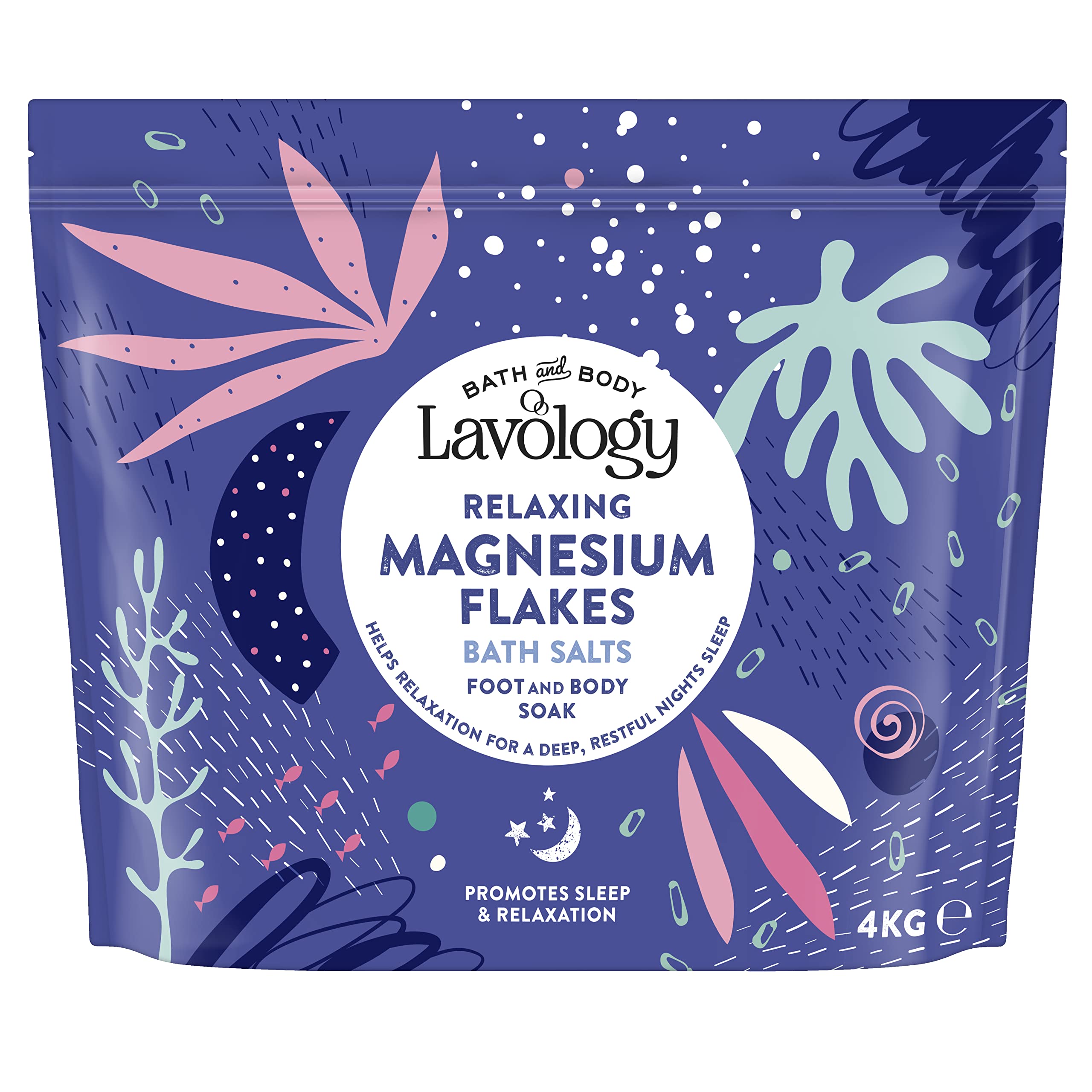 Magnesium Flakes Bath Salts by Lavology - 4kg - All Natural Ingredients - Calming & Relaxing Bath Salts