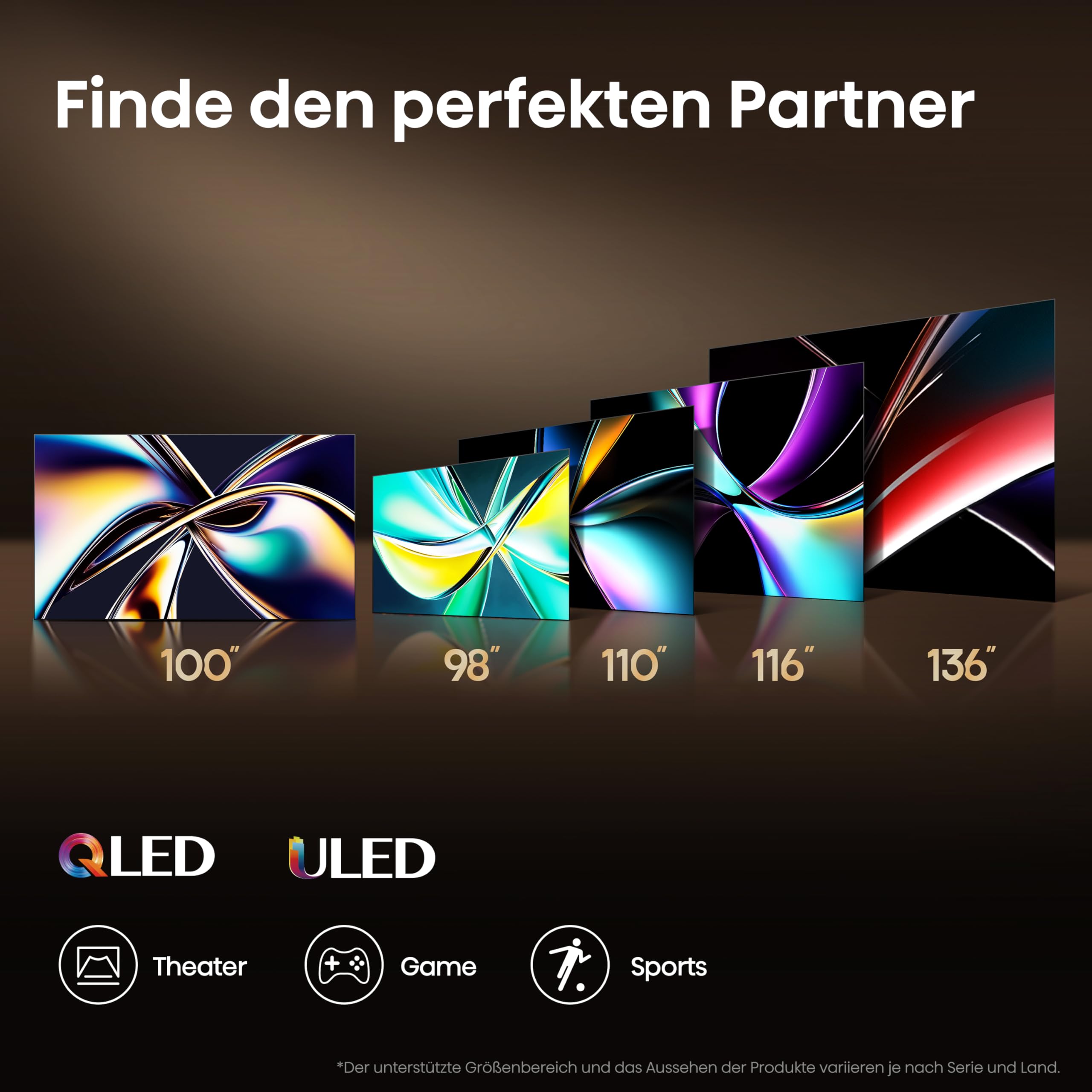 Hisense 100E7NQ 254 cm (100 Zoll) Fernseher, 4K UHD, QLED, HDR10, HDR10+ decoding, HLG, Dolby Vision Atmos, 144Hz VRR, Smooth Motion, Bluetooth, Alexa Built-in, VIDAA Voice, Schwarz [2025]