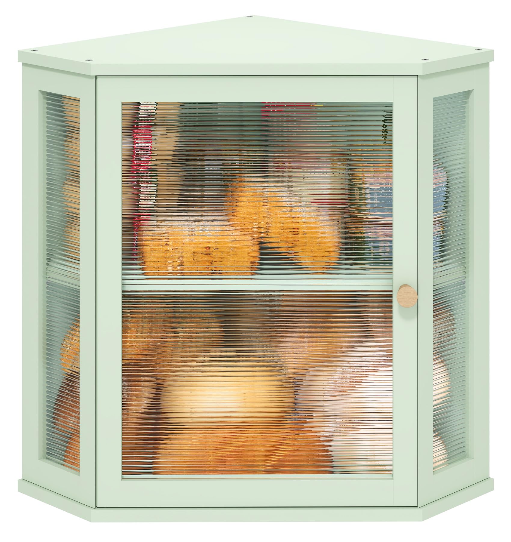 Photo 1 of viewcare Corner Bread Box for Kitchen Countertop, Bamboo Wood Large Capacity Bread Storage Bin with Acrylic Wavy Door Panel, Green