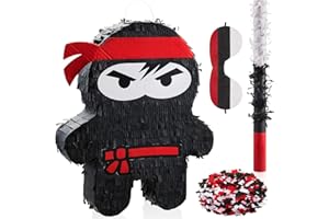ZHANMAI Karate Ninja Pinata Ninja Birthday Party Supplies with Pinata Stick Confetti and Blindfold, Ninja Warrior Birthday Party Decor for Adults Game Black Ninja Party (16.5 x 13 x 3 Inch, Stylish Style)