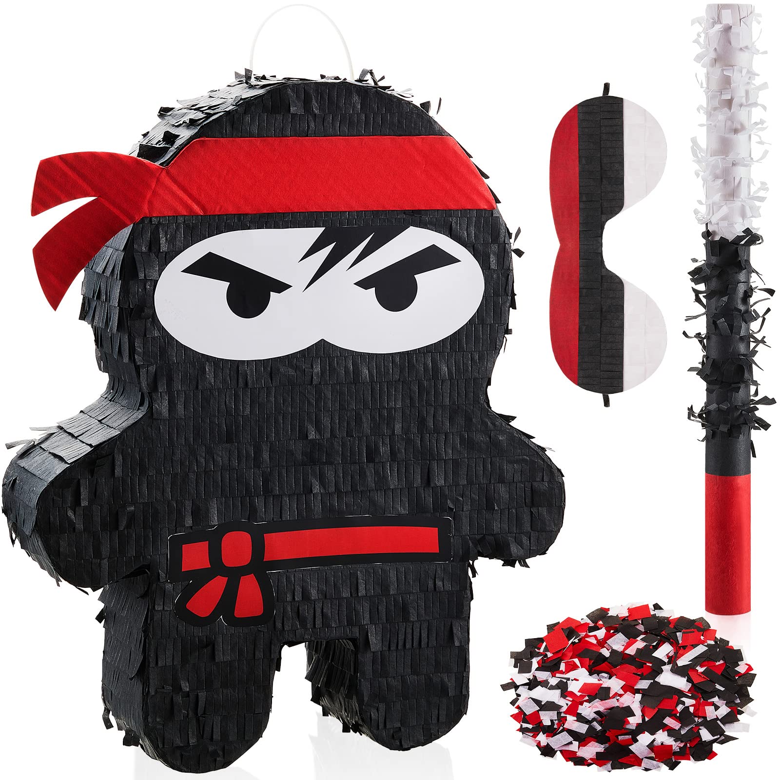 Photo 1 of Karate Ninja Piñata Ninja Birthday Party Supplies with Piñata Stick Confetti and Blindfold, Warrior Birthday Party Decor for Adults Game Black(16.5 x 13 x 3 Inch,Stylish Style)