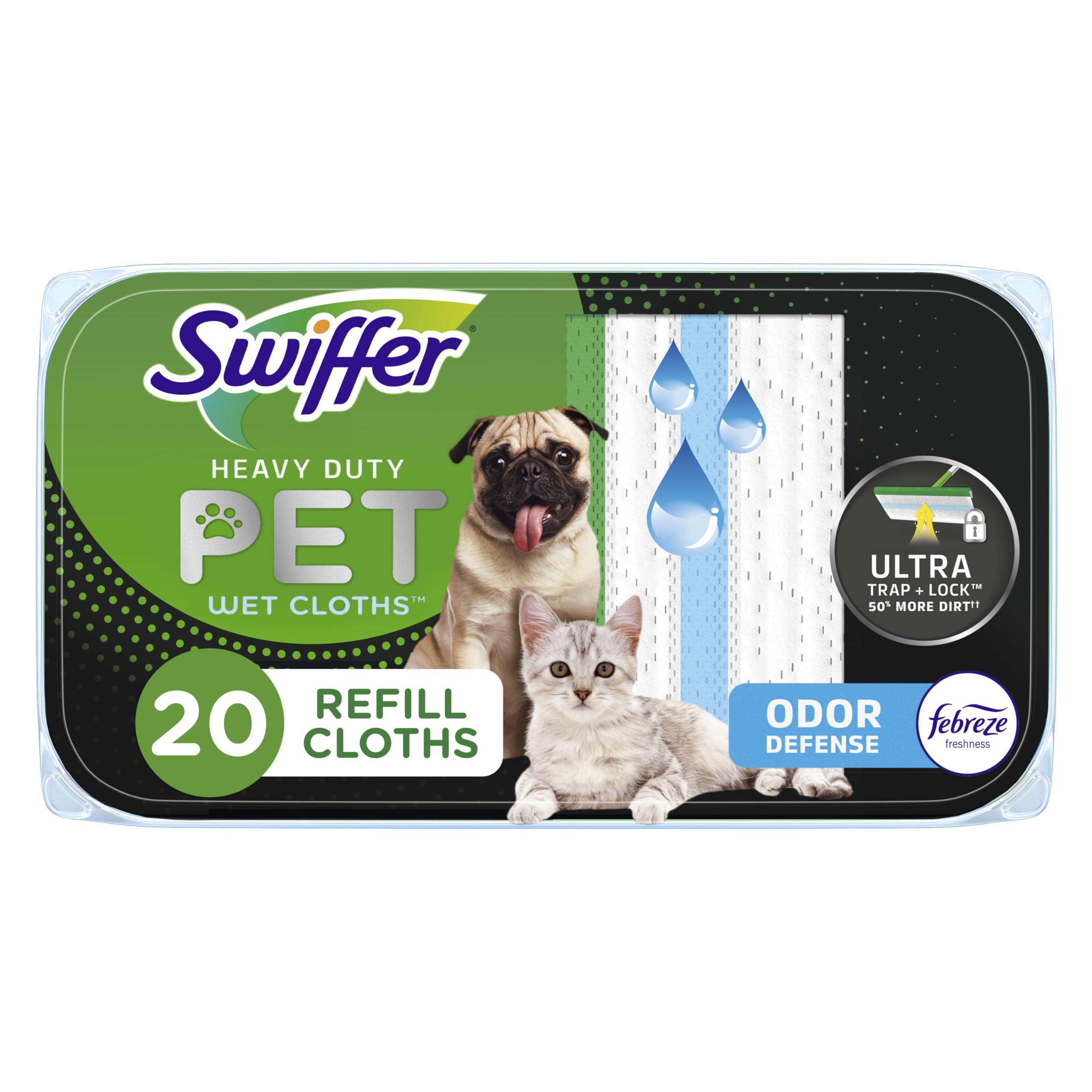 Swiffer Sweeper Pet Heavy Duty Multi-Surface Wet Cloth Refills for Floor Mopping and Cleaning, Fresh scent, 20 count (Packaging May Vary)