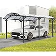 Real Relax 12 x 16 ft Metal Carport Kits with Polycarbonate Panel, Heavy Duty Metal Carport Canopy, Outdoor Car Tent Metal Garage Shelter for Car, Truck and Boats, Grey