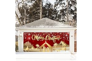 DARUNAXY Red Jesus Christmas Garage Door Decorations, 16X7ft Merry Christmas Garage Door Banner Backdrop Holy Nativity Religion Christmas Holidays Mural Background for Xmas Eve Happy New Year