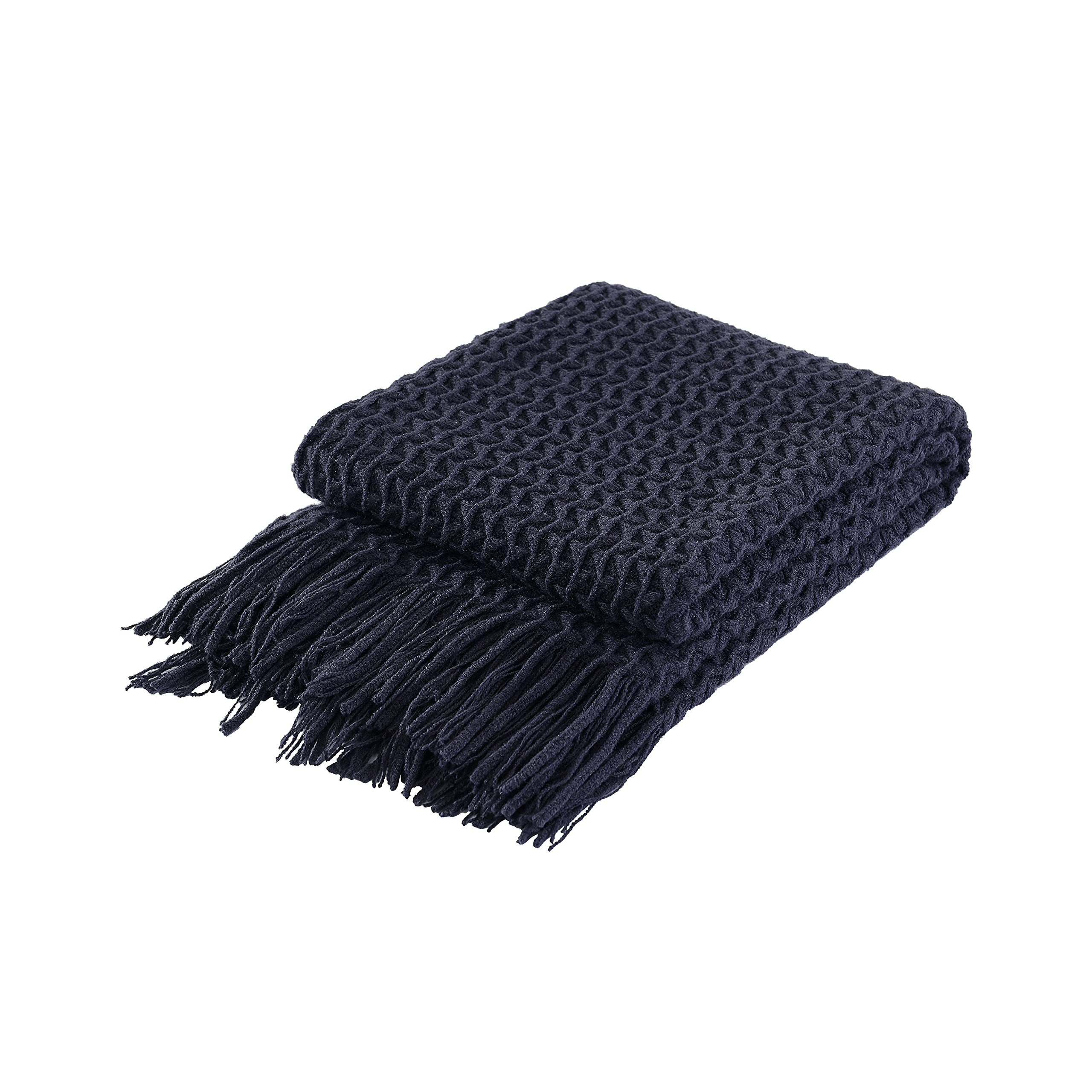 COASTLINE Super Soft Decorative Knit Throw Blanket for Sofa Couch Chair Bed, Lightweight Travel Blanket Nap Throw, Cashmere-like Soft and Cozy, Delicate Weave Pattern with Fring,127x152cm