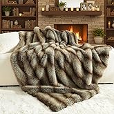 HORIMOTE HOME Luxury Plush Blanket, Soft & Cozy Fur Throw Blanket for Couch, Bed and Sofa, Fluffy Faux Fur Throw, with Shed-Free Design, 50x60 Inches Decorative Blankets, Brown Taupe Stripes