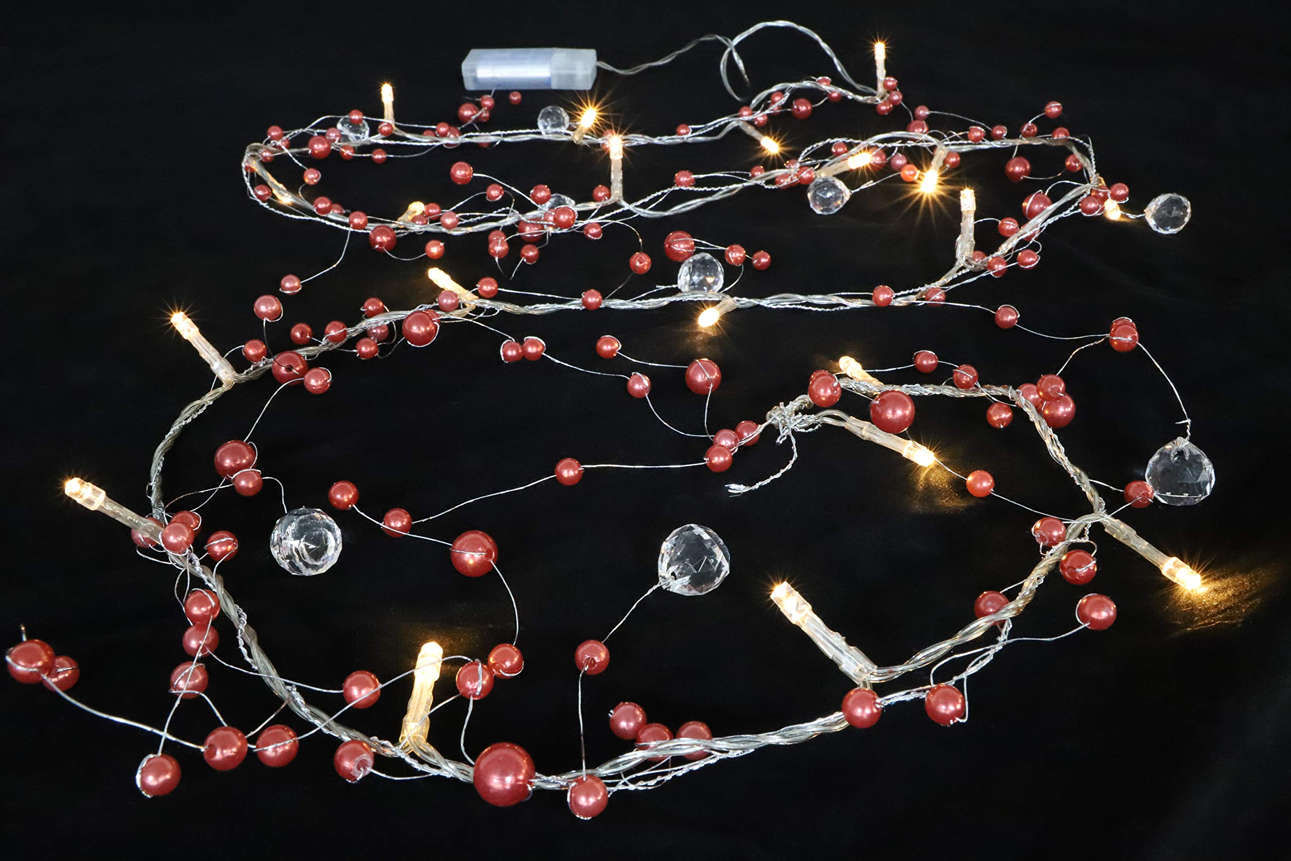 Christmas Concepts® 2m (6.6ft) Beaded Garland 20 Warm White LED Lights (Pearl Pink)