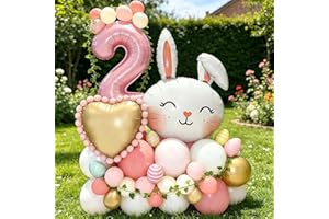 Bunny Themed Number 2 Balloon Column Set (1-9 Variants) - Pink Number, Cute Rabbit & Colorful Balloons for 2 Year Old Girl Bi