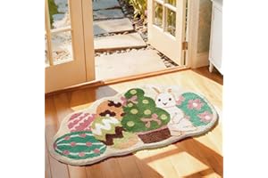Ashler Easter Bathroom Rug, Egg and Bunny Soft Tufted Absorbent Bath Mat for Easter Decor, Green Area Rugs for Front Door, Li