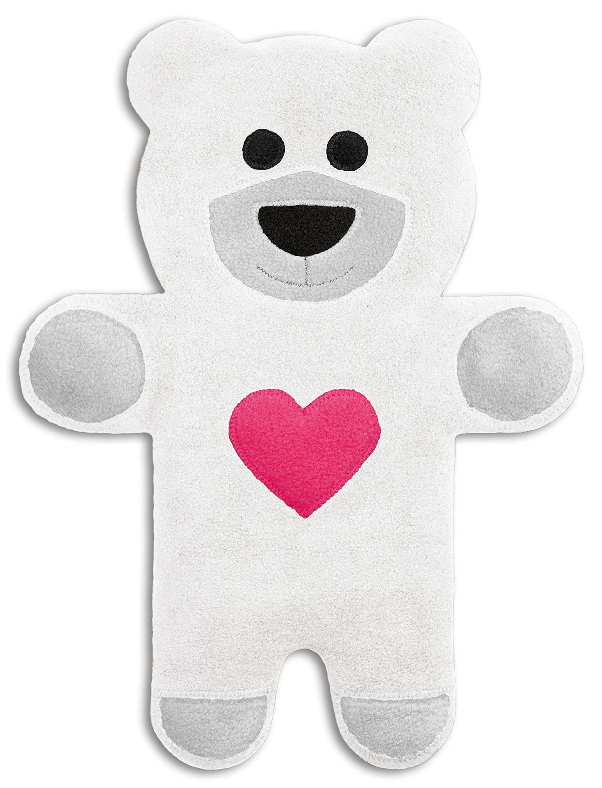 Leschi Wheat Bag microwavable, unscented/Heat Pack for Stomach and Lower Back/Animal: Teddy Bear with Heart, White