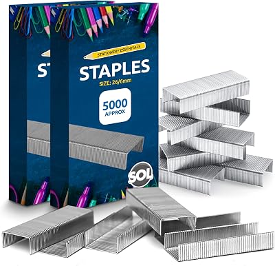 SOL 10,000-Pack 26/6 Staples, Durable Steel, Anti-Jam for Office & Home