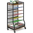 ThreeHio 7 Tier Rolling File Cart with Sliding Trays, Wood Metal File Organizer Beside Desk, Free-Standing File Holder, Paper Letter Tray Organizer Mesh Desk Organizer for Home Office School (Patent)