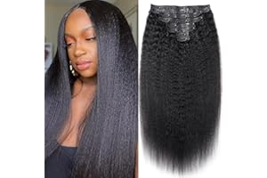 Mihugass Seamless Clip In Hair Extensions Real Human Hair Invisible PU Skin Weft Kinky Straight Clip Ins Human Hair Extensions 8pcs with 18Clips Per Set 120g(16inch,Natural Black)