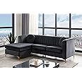 Iconic Home Brasilia Modular Chaise Sectional Sofa Velvet Upholstered Vertical Channel Quilted Seat Back Solid Gold Tone Metal Y-Legs with 2 Throw Pillows Modern Contemporary Taupe, Black