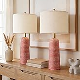 BOBOMOMO 27.25" Modern Table Lamp Set of 2, Red Resin Table Lamps with Stone Look, Lamps for Living Room with Linen Shades, B