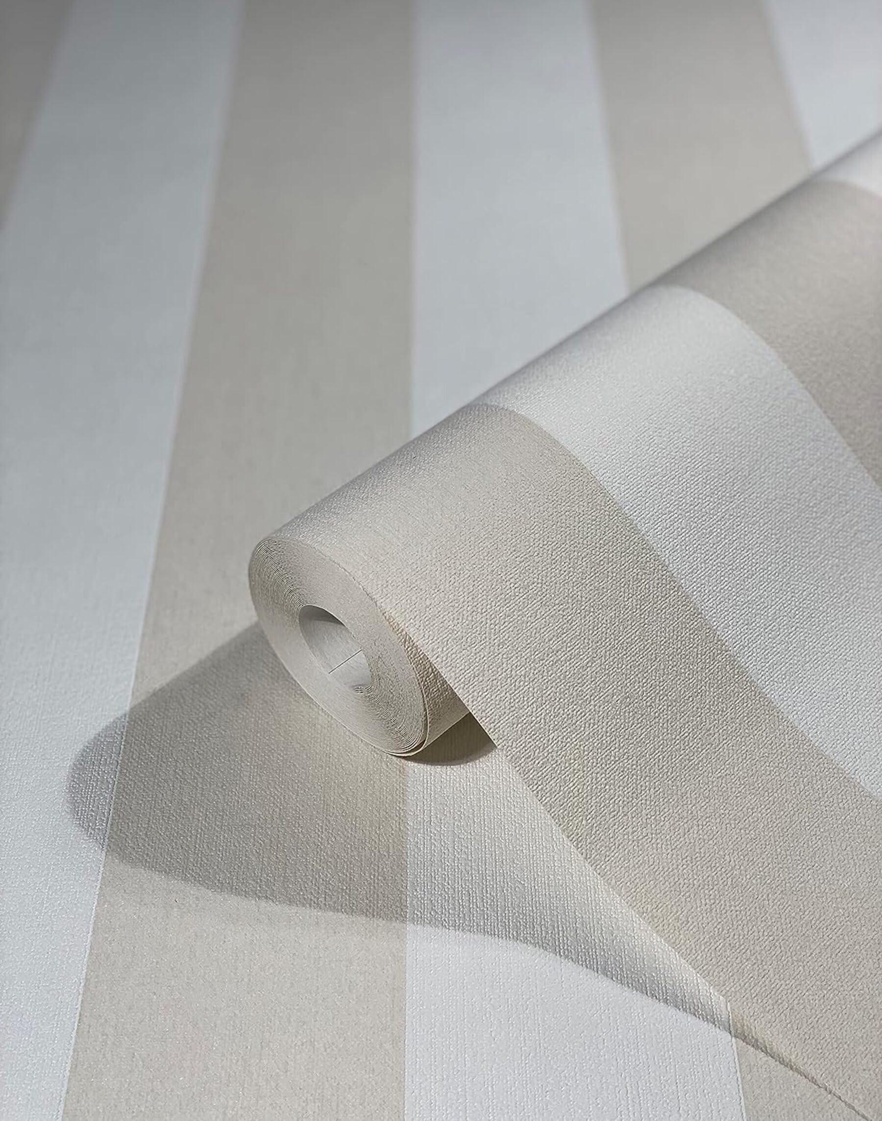 WALLCOVER Beige Non-Woven Wallpaper Stripes Country House White Lines Modern Block Stripe Wallpaper Fine Structure 10.05 x 0.53 m Made in Germany