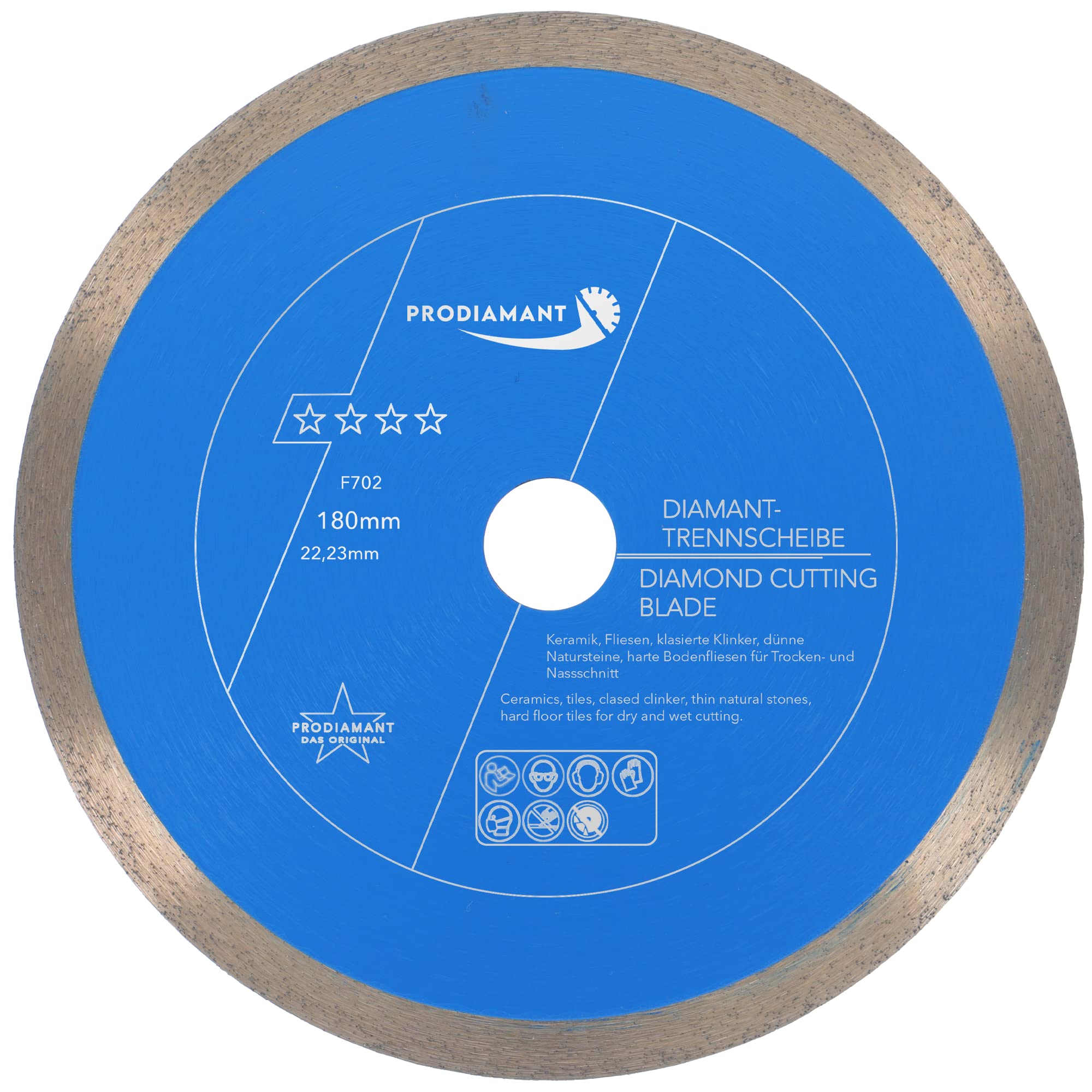 PRODIAMANT Professional diamond cutting disc PRORIM 180 mm x 22.23 mm will not break out with glazed tiles, porcelain stoneware ceramic