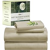 California Design Den Queen Size Rayon from Bamboo Sheets Set, Cooling Rayon Sheets, Luxury Queen Size Sheet Set with Fitted Deep Pockets, Beige Queen Sheet Set - Beige