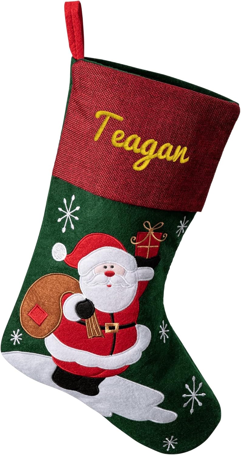 Stockings & Holders - Personalized Christmas Stockings Embroidered Custom Name Xmas Hanging Stocking for Christmas Tree Fireplace, Holiday Home Decor, Christmas Stockings with Santa, Snowman, Elk, for Home Party Decoration