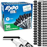EXPO Dry Erase Markers, Low Odor Ink, Black, Chisel Tip, 36 Count - Easily Erases, Ideal for Classroom, Home, Office, Back to School, Teacher Supplies