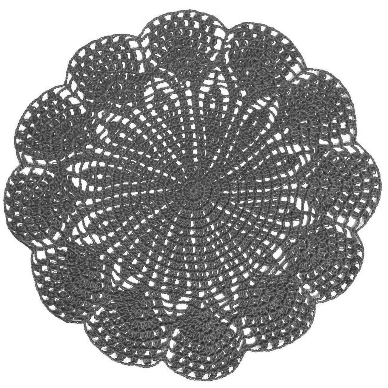 BOMHCS Pack of 1 PC 12 in - 14 in Round Flower Lace Doilies Coasters Kitchen Tableware Handmade Crochet Placemats (Deep Grey, Pack of 1 PC, 12 in to 14 in)