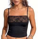 Women's Lace Crop Top, Sleeveless Cami Tank with Spaghetti Straps for Going Out