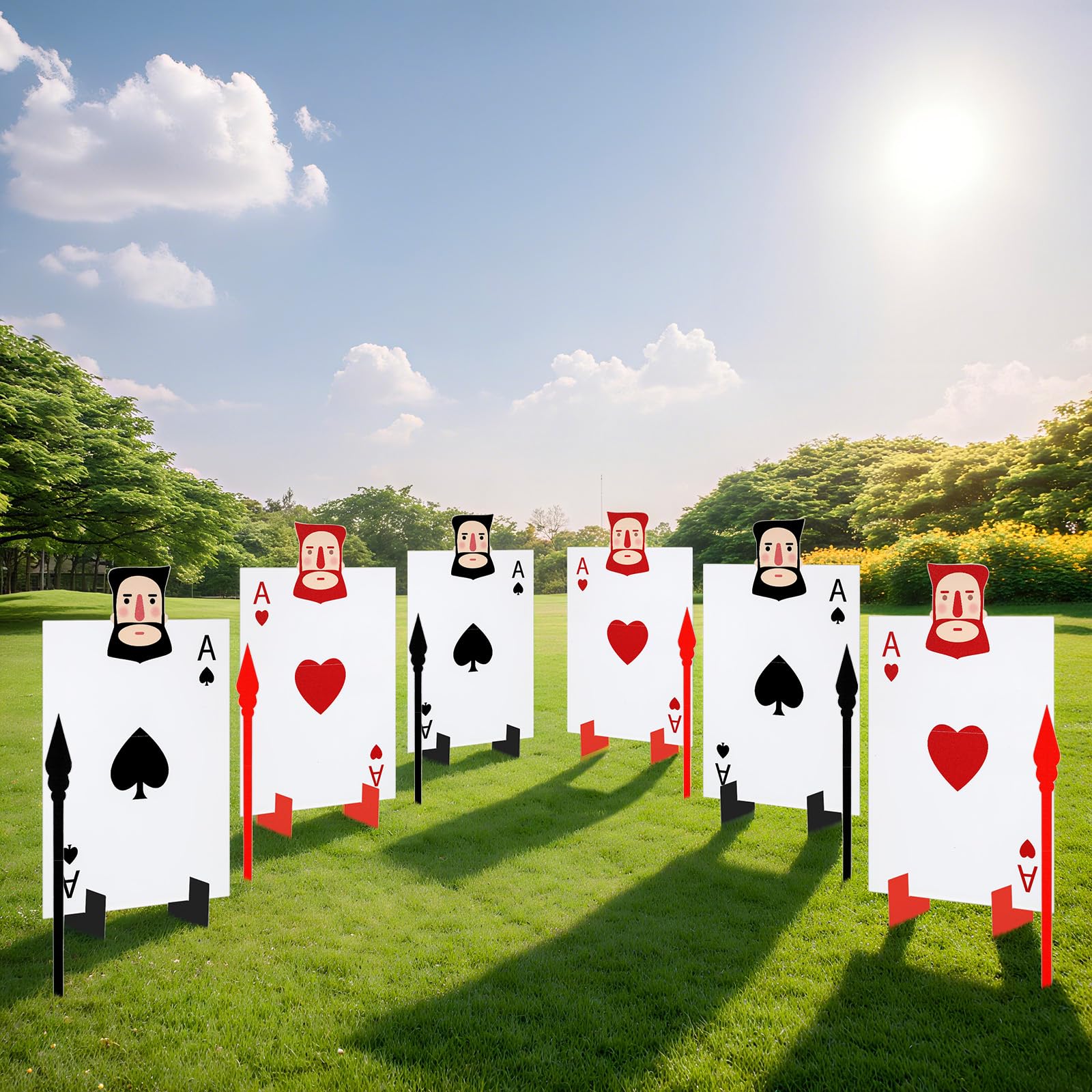 Photo 1 of Cinnvoice 12pcs Wonderland Party Decoration Include 6pcs Queen's Soldiers Yard Signs with Stakes 6pcs Spears Poker Cards Trunk or Treat Car Wonderland Theme Tea Party Halloween Lawn Sign