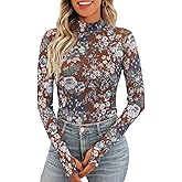 iGENJUN Lace Long Sleeve Shirts Sheer Floral Mesh Mock Neck Tops for Women Business Casual Fashion Fall Outfits 2025