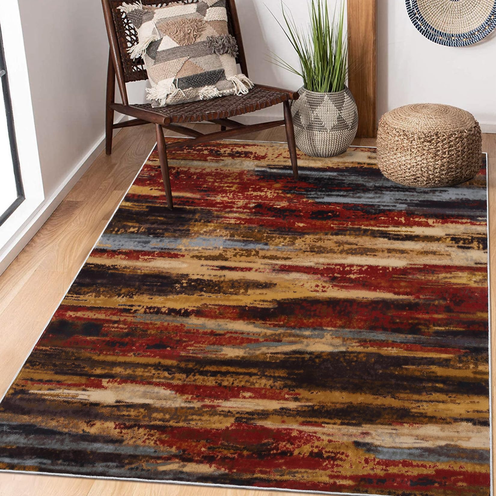 Photo 1 of CAROMIO Modern Abstract Large Living Room Area Rug - 5' x 7' Multi/Red