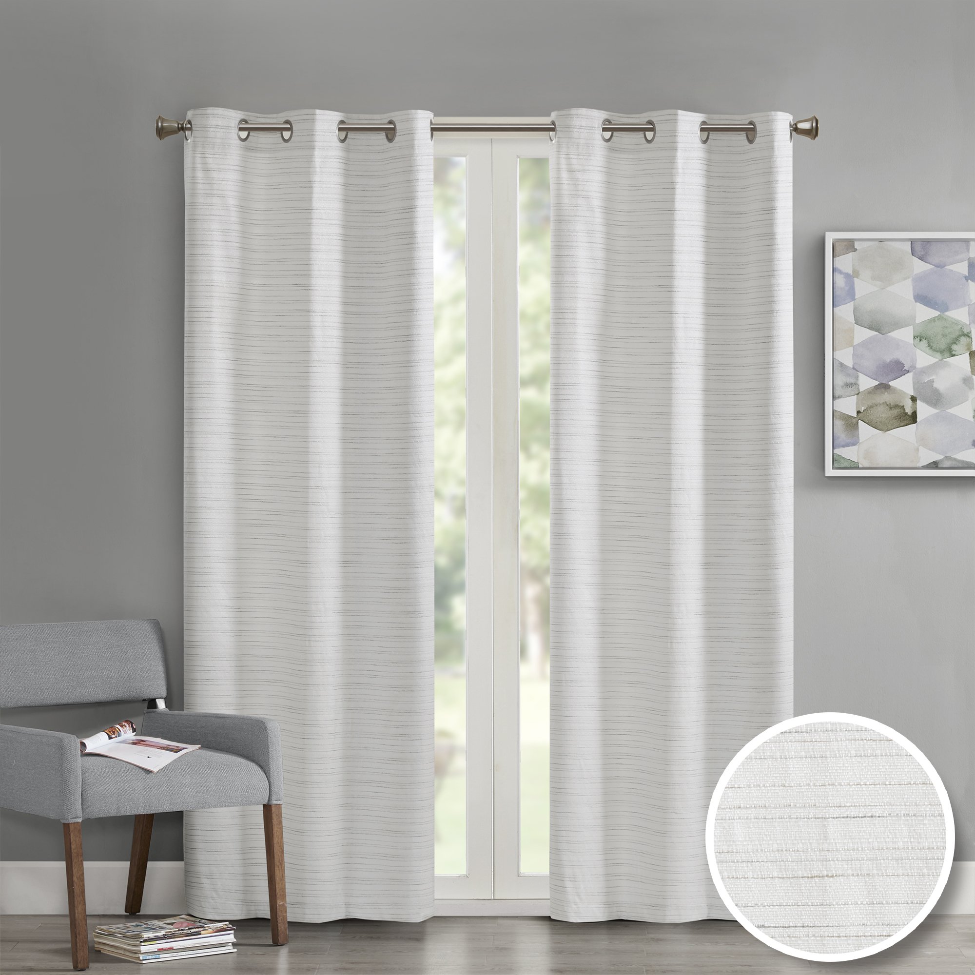 Comfort Spaces Grasscloth Room Darkening Window Curtain Pair / 2 Pieces Panels Grommet Top Energy Efficient Saving Drapes for Living Room Bedroom and Dorm, 40" W x 84" L, White