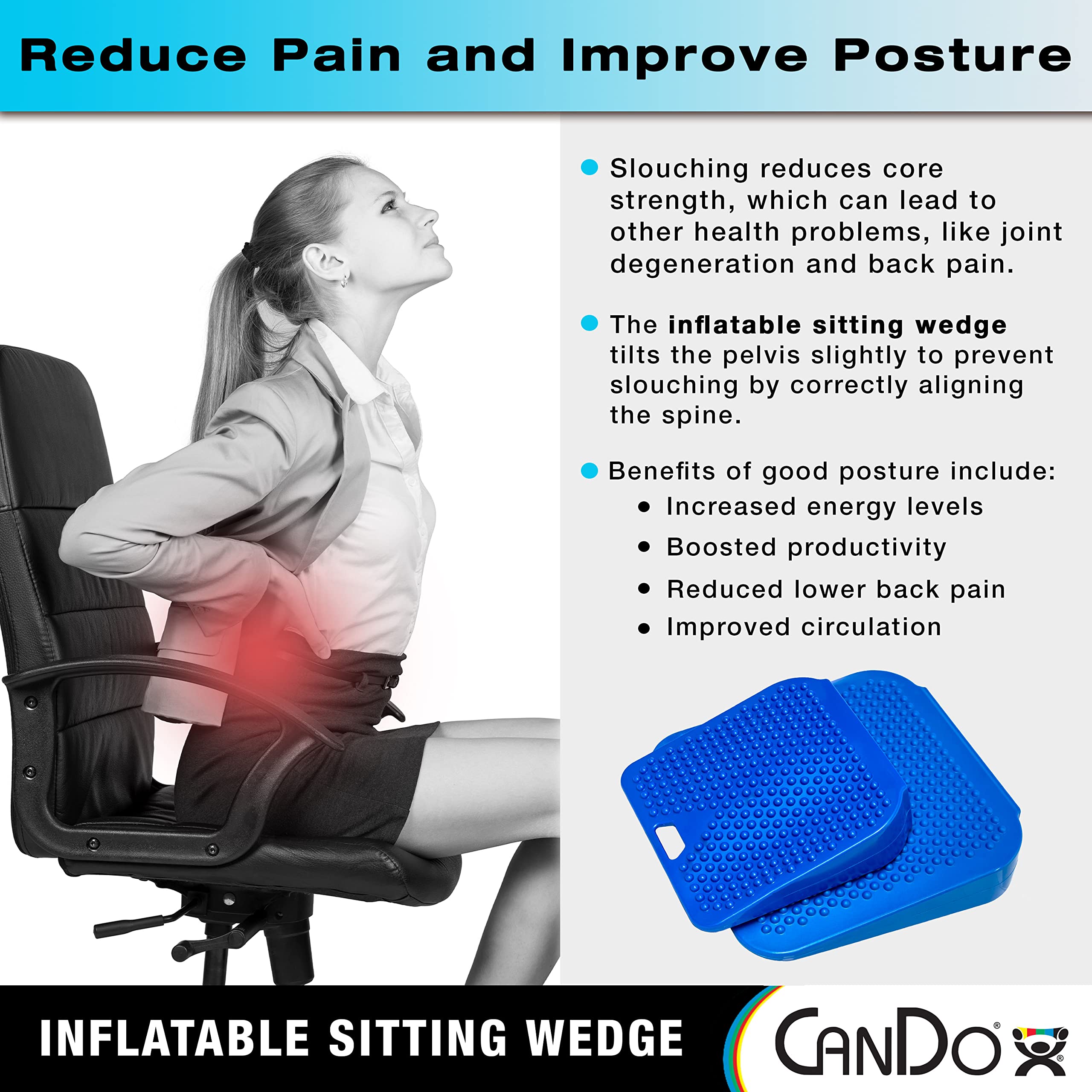 CanDo Sitting Wedge Active Seat Wobble Cushion for Posture, Back Pain, Restlessness, Stress Relief and Anxiety, Child Size, 10