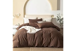 JIYUAN 100% Washed Cotton Duvet Cover Set 3 Pieces King, 1 Duvet Cover 104x90 Inches(Comforter Not Included) and 2 Pillowcases,Linen Feel Bedding Set Comfy and Breathable,Chocolate Brown