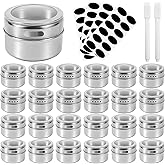 24 Pack Magnetic Spice Storage, Stainless Steel Spice Jars with 48 Pcs Spice Labels Marker Pen Magnetic Spice Tins Magnet Spi