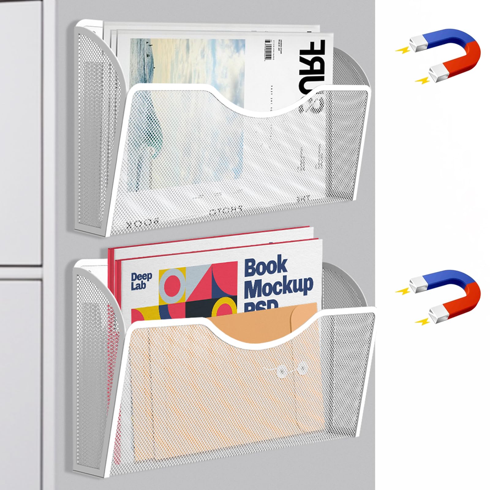 Photo 1 of 2 Pockets Magnetic File Holder for File Cabinets, Folder Holder Organizer- No Drilling Paper Document Holder, Large Capacity Office Hanging Magazine Rack for Refrigerator, Whiteboard, Office, Kitchen