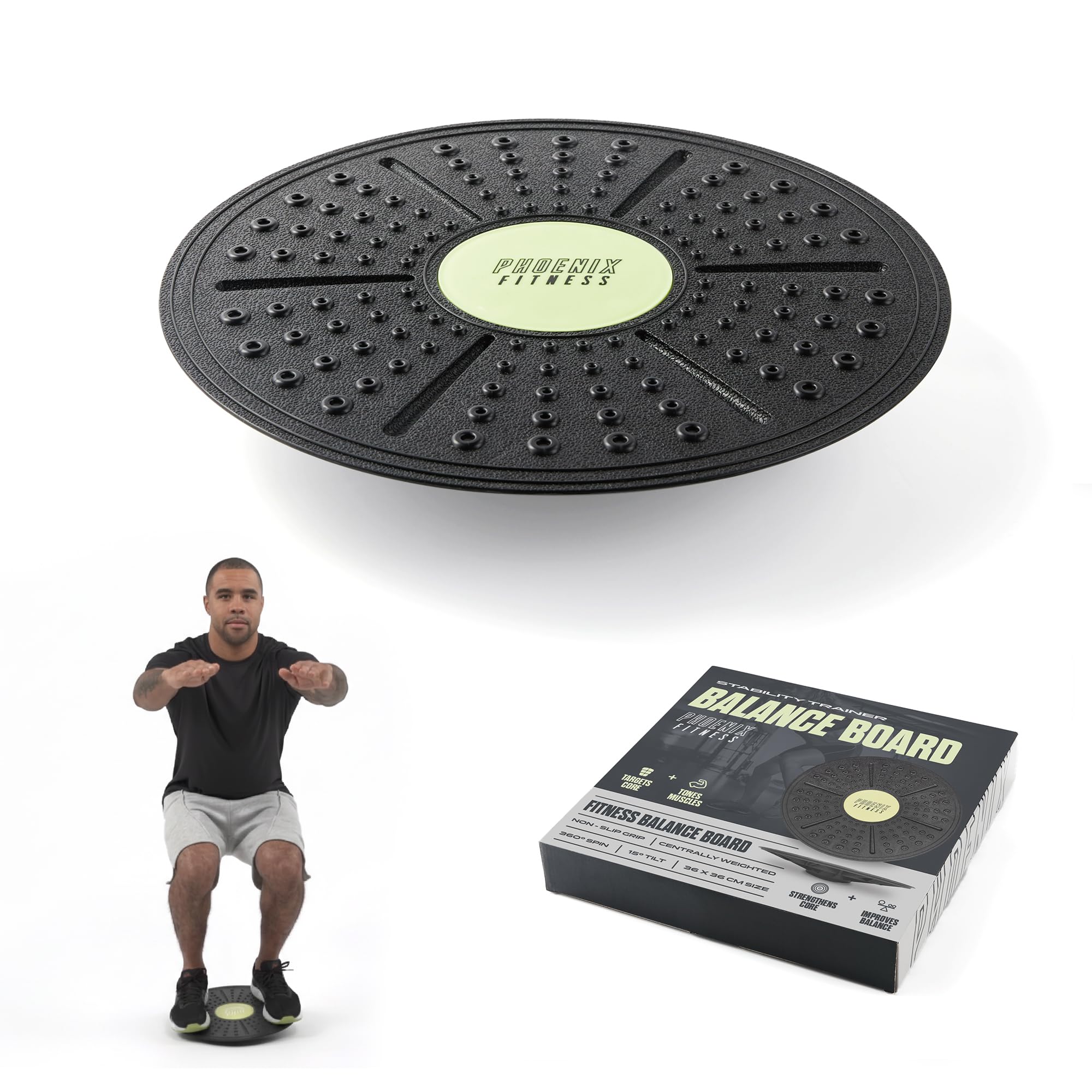 Phoenix Fitness Body Balance Board - Non-Slip Round Wobble Board - 36cm Training Balance Board Perfect for Core Strength, Balance, Rehabilitation, Stability, Physio Therapy and Coordination