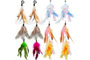 MIWOOWIM 12 Pack Cat Wand Feather Toy Refills with Bells , Natural Feather Replacement for Interactive Teaser Toys, Colorful Wand Attachments, Durable and Safe Cat Toy Accessories for Exercise and Play