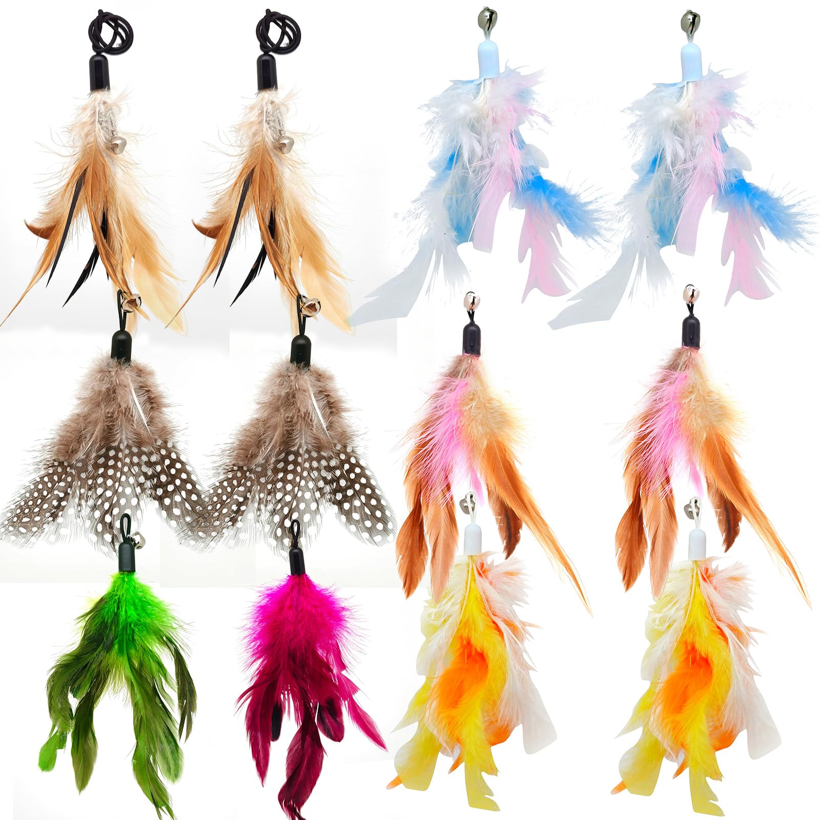 Photo 1 of 12 Pack Cat Wand Feather Toy Refills with Bells , Natural Feather Replacement for Interactive Teaser Toys, Colorful Wand Attachments, Durable and Safe Cat Toy Accessories for Exercise and Play