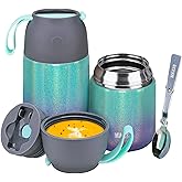 Insulated Thermo Food Jar for Hot & Cold Food for Kids Adult, 17&24 oz Soup Thermal Hot Food Containers for Lunch, Triple Layer Insulation Stainless Steel Food Jar with Spoon(2 Pack Rainbow)