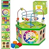 Wooden Activity Cube for 1 Year old, 12-18 Month Boys & Girls, 7-in-1 STEM Montessori Early Developmental Learning Toys for K