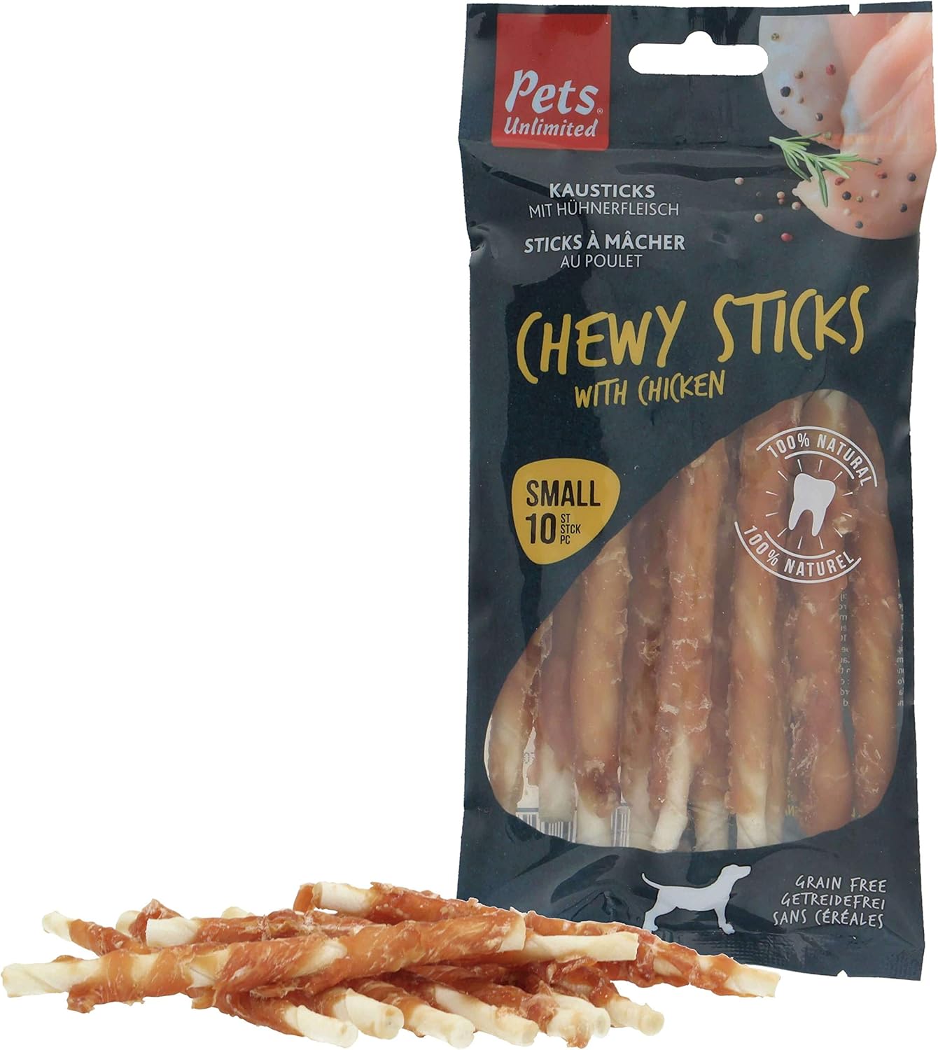 Rosewood Small Chewy Sticks for Dogs - Made with Chicken, Grain Free Chews, High Protein Dog Treats, By Pets Unlimited (10pc, 100g) - Image 3